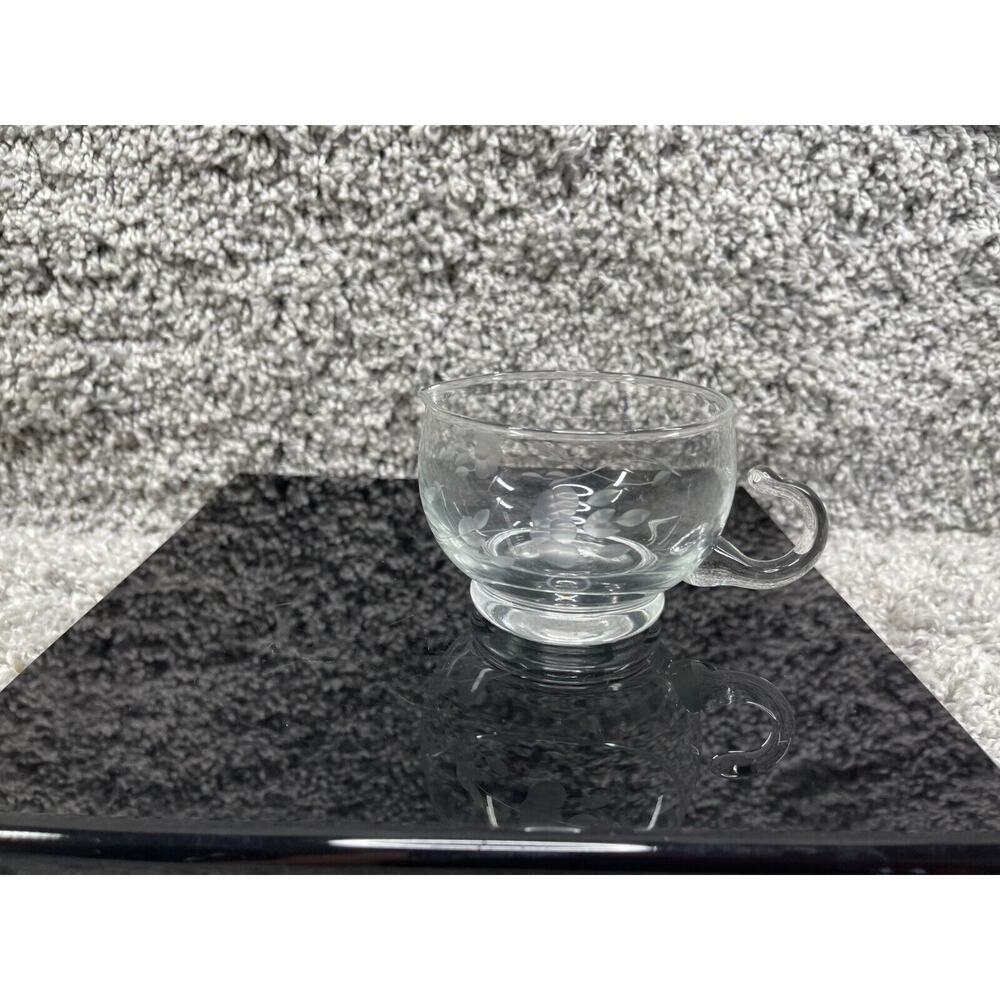 Princess House Small Clear Glass Creamer Floral Print Design Without Lid 2.5"X4"